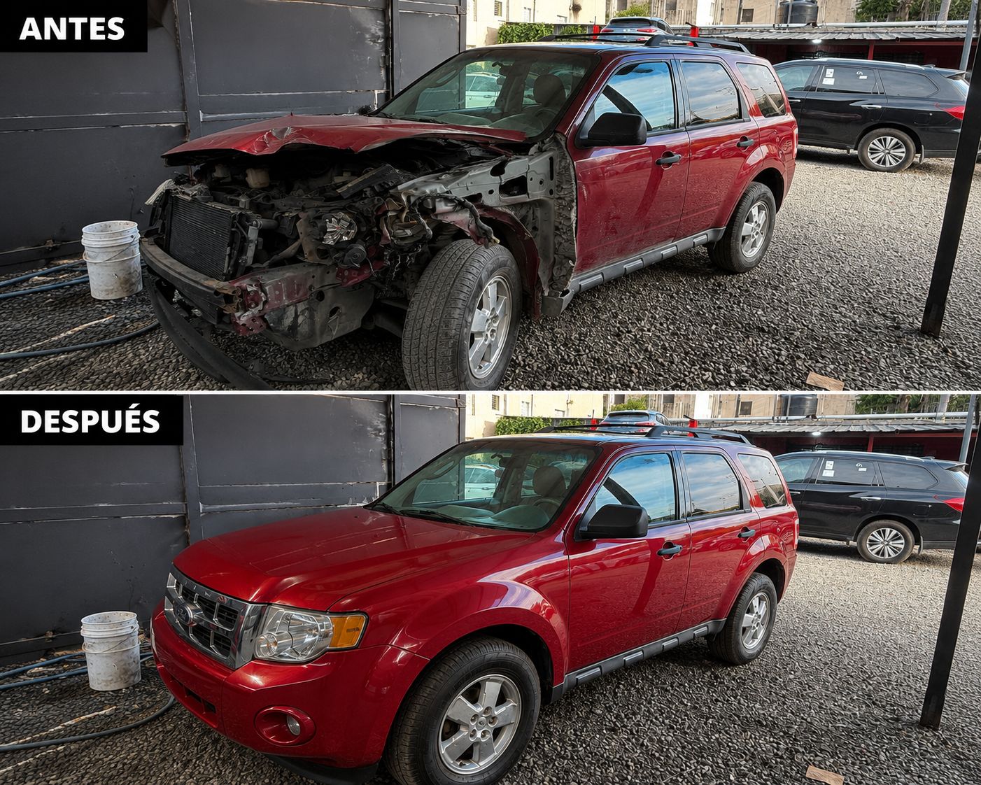 Comparación visual antes y después de reparación automotriz